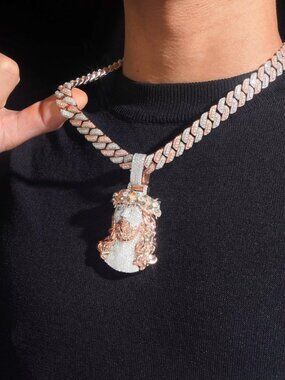 VVS 925 Silver Mosaic Setting Rose Gold JesusPendant Hip-pop Jewelry